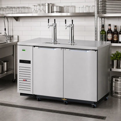 Turbo Air Super Deluxe TBD-2SDD-N6 Two-Door Stainless Steel Beer Dispenser, 2 Half-Barrel Keg Capacity, Dual Columns, ENERGY STAR