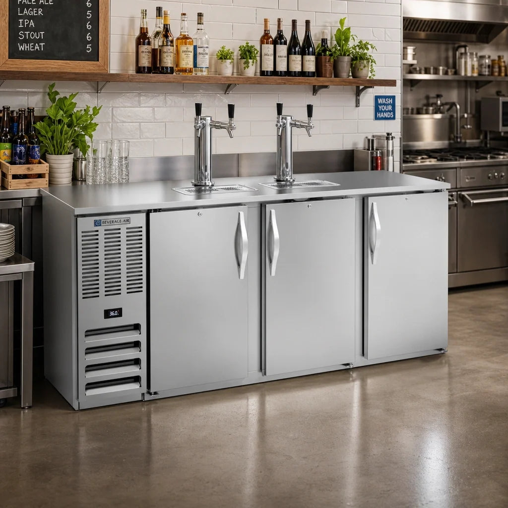 Beverage Air DDN78HC-S 78-Inch Shallow-Depth Direct Draw Beer Dispenser, 4-Keg Capacity, 2 Dual-Faucet Towers, Stainless Steel Top and Front
