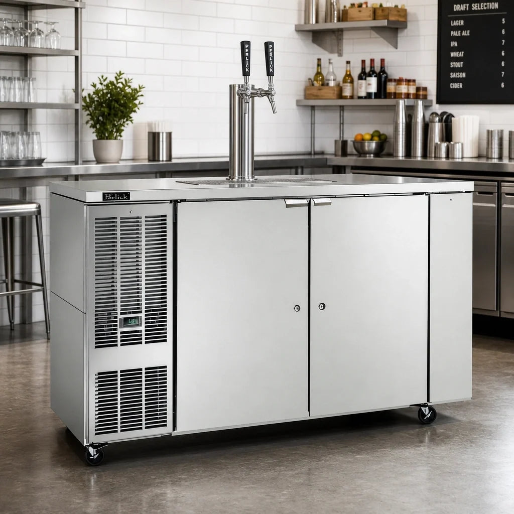 Perlick DDC68 68-Inch Stainless Steel Self-Contained Direct Draw Draft Beer Dispenser, 2 Half Barrels and 1 Quarter Barrel, 33°-40°F