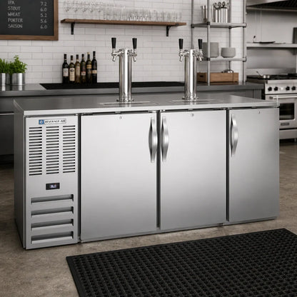 Beverage Air DDN72HC-S 72-Inch Shallow-Depth Direct-Draw Beer Dispenser, 3 Half-Barrel Keg Capacity, Stainless Steel, Dual Faucet Towers