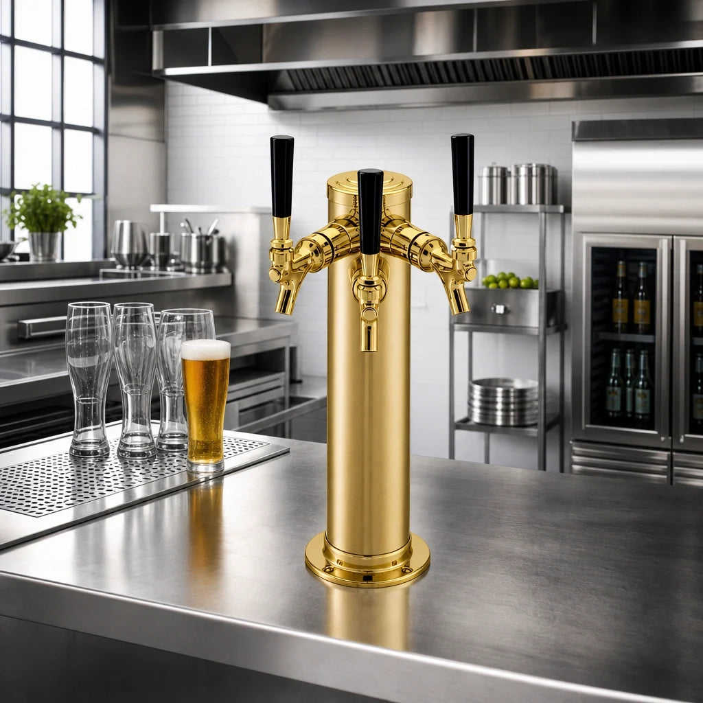 Perlick 69526-3DATF-R 3-Faucet Draft Arm Beer Dispensing Kit, Tarnish-Free Brass, Field Installation Kit