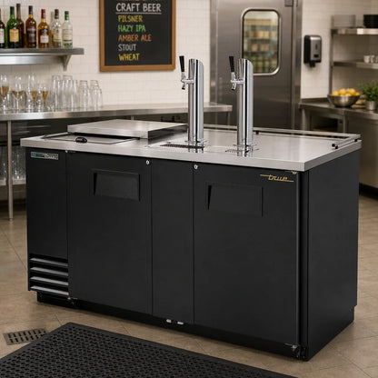 True General Foodservice TDD-3CT-HC Club Top Direct Draw Beer Dispenser, 3 Half-Barrel Capacity, 2 Columns, Black Exterior