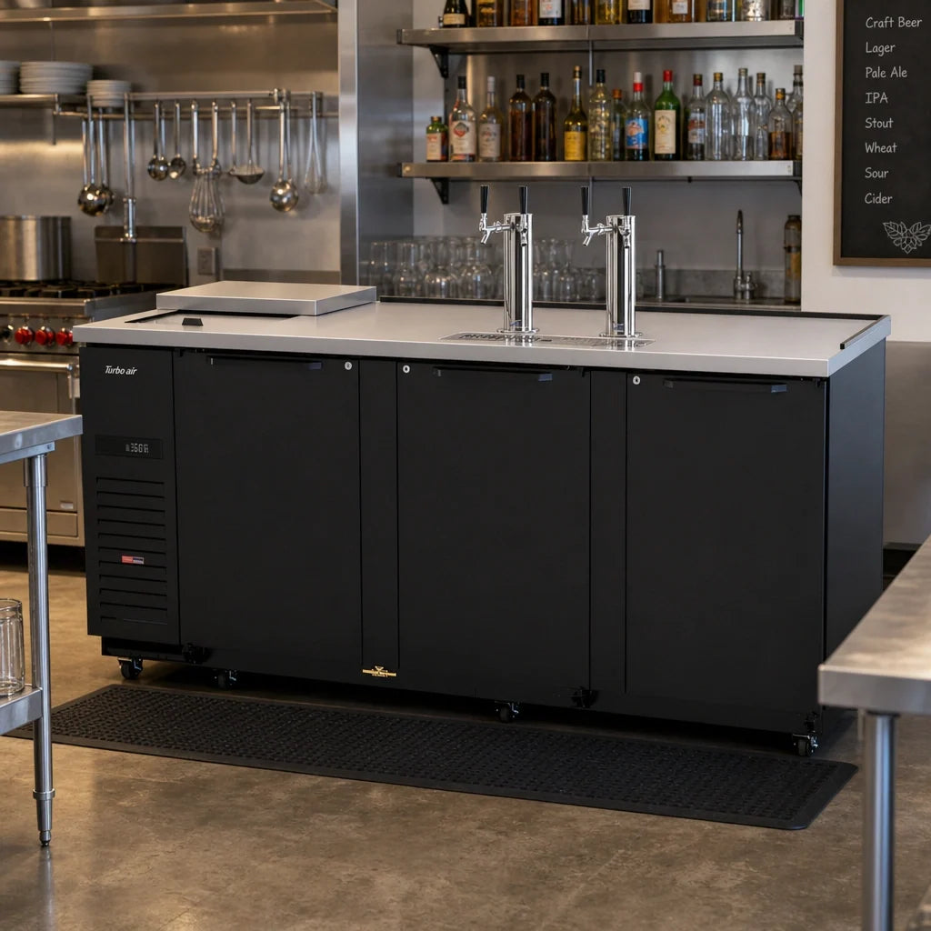 Turbo Air Super Deluxe TCB-4SBD-N Club Top Beer Dispenser, 4 Half-Barrel Capacity, 2 Double-Faucet Towers, Self-Cleaning Condenser