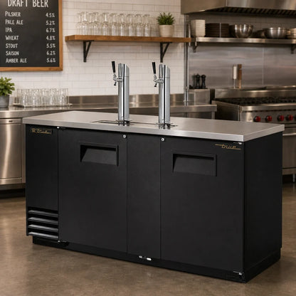 True General Foodservice TDD-3-HC 3 Half-Barrel Direct Draw Beer Dispenser, 2 Columns, Black Exterior, Stainless Steel Top