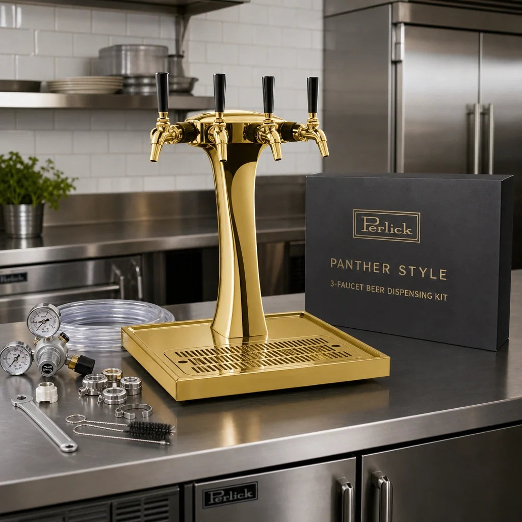 Perlick Panther Style 3-Faucet Gold Beer Dispensing Kit