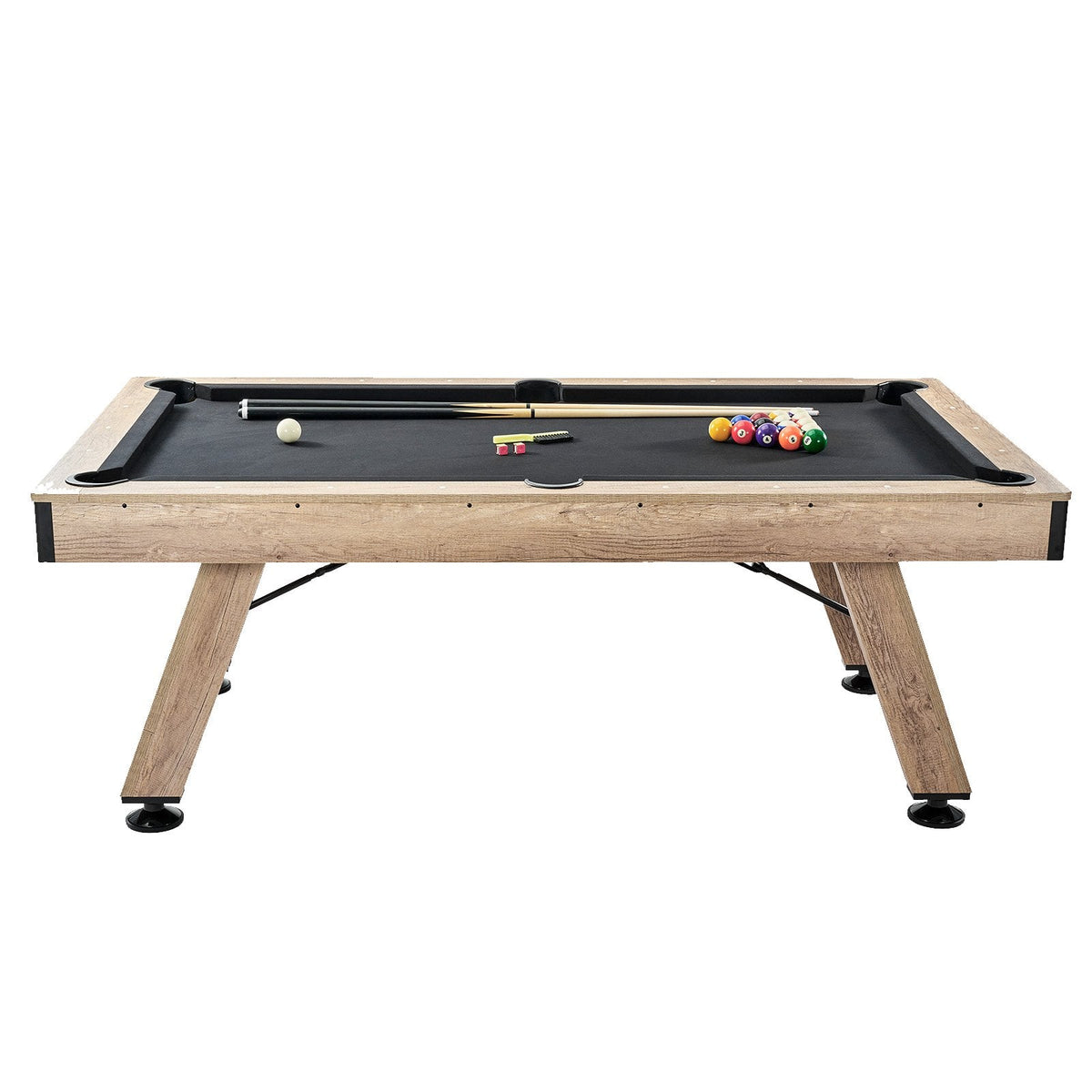 Billiards Table, 7 Ft Pool Table, Adjust Legs Stable Billiards Table, Pool Table Set Includes Balls, Cues, Chalks And Brush, Wood Color With Black Cloth, Perfect For Family Game Room Kids Adults