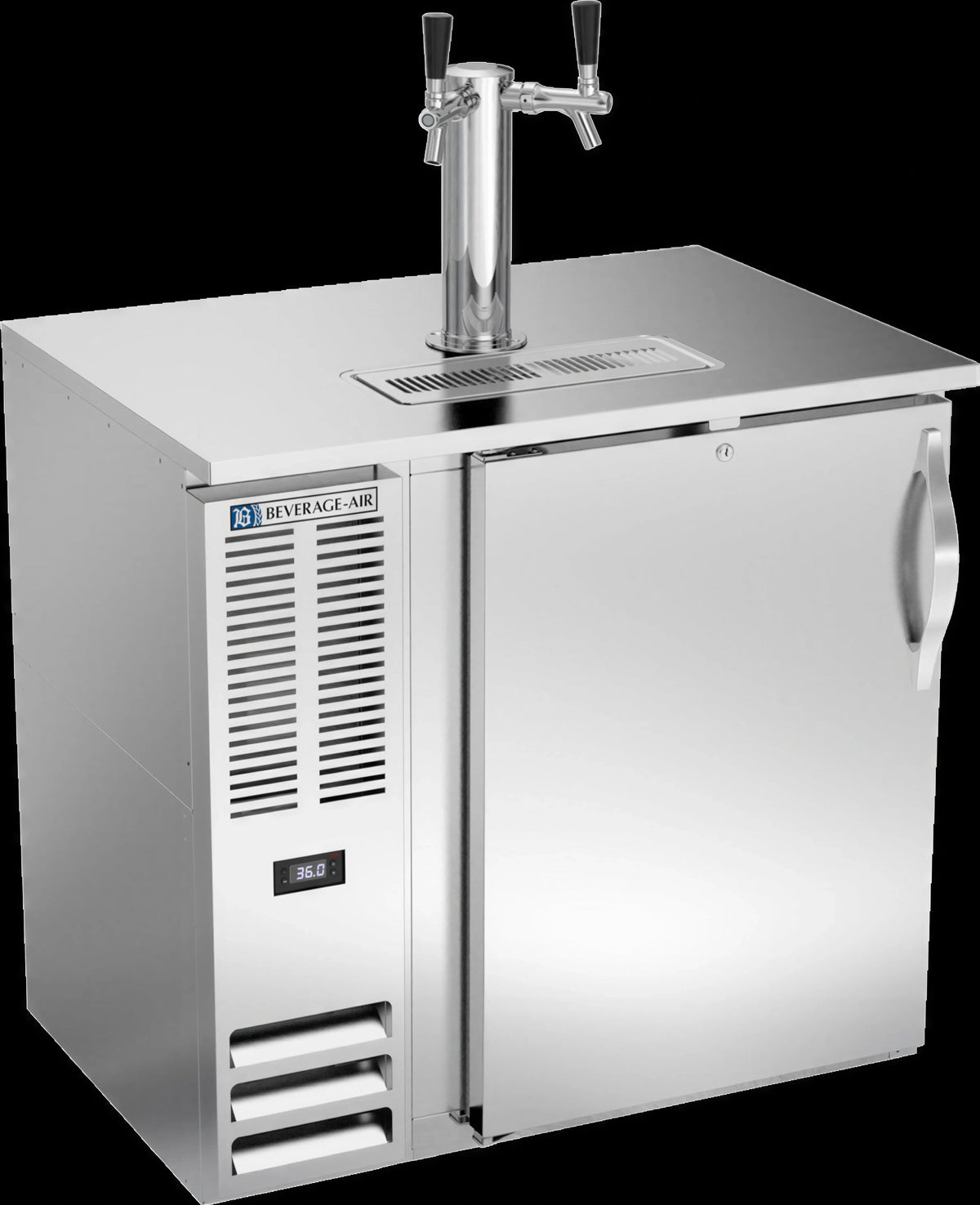 Beverage Air DDN36HC-S 36-Inch Shallow-Depth Direct Draw Beer Dispenser, 1/2 Keg Capacity, Dual-Faucet Tower, Stainless Steel