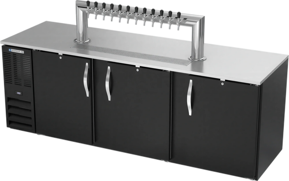 Beverage Air DD94HC-B-12T 94-Inch 3-Door Direct Draw Beer Dispenser with 12 Taps, 5 Half-Barrel Keg Capacity, Black Exterior