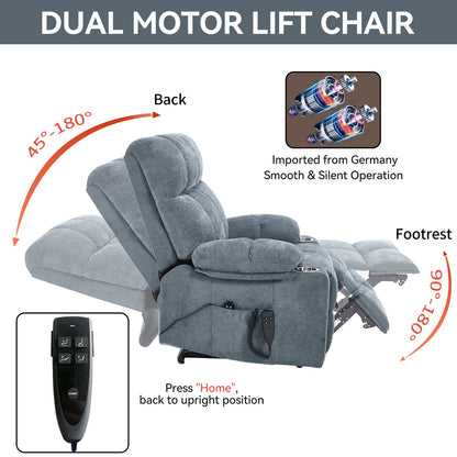 Grey Chenille Power Lift Recliner Chair with Massage - Grey