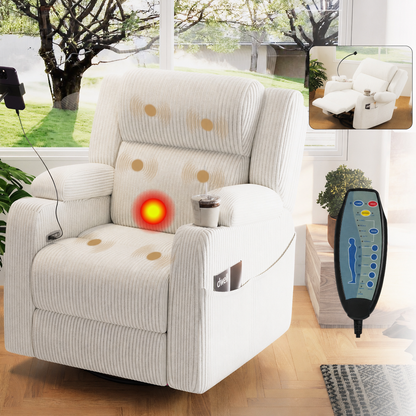 Electric Power Recliner Chair with Heat and Massage - Corduroy