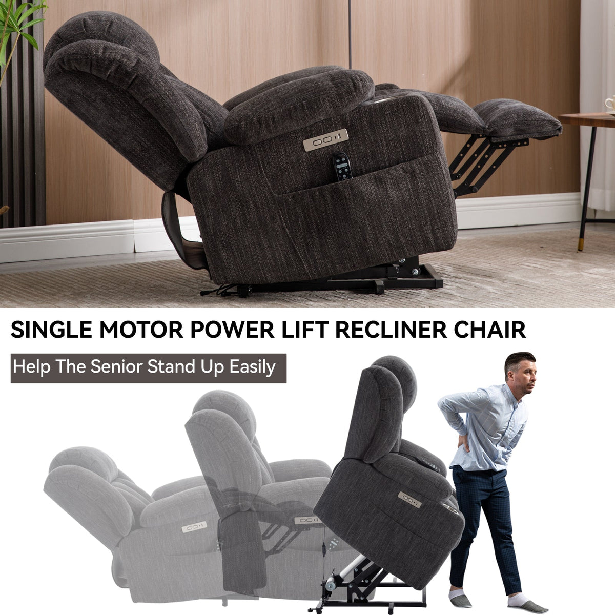 Chenille Power Lift Recliner Chair with Massage & Heating - Soft Chenille