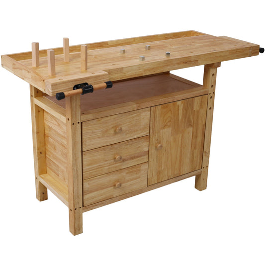 Wood Workbench for Garage Workshop with Spacious Work Surface - Natural
