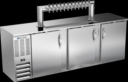 Beverage Air DDN94HC-S-12T 94-Inch 3-Door Direct Draw Beer Dispenser with 12-Tap Tower and 5 Half-Barrel Keg Capacity