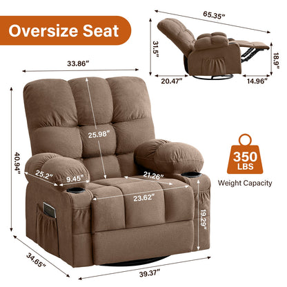 Massage Swivel Recliner Chair with Vibration Massage and Lumbar Heating - Green or Brown