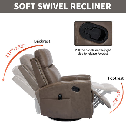 Camel Recliner Chair with Massage & Heat - Genuine Leather