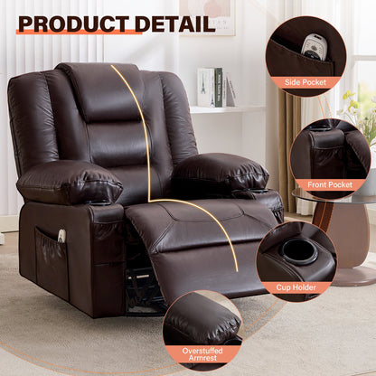 Rocker Recliner Chair with Massage and Heat - Leather