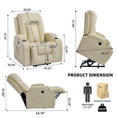Beige PU Power Lift Recliner Chair with Massage & Heating - Infinite Position