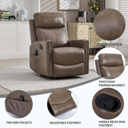 Camel Recliner Chair with Massage & Heat - Genuine Leather