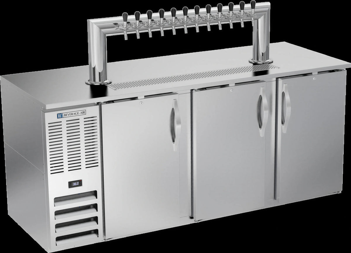 Beverage Air DD78HC-S-12T 78-Inch Direct Draw Beer Dispenser with 12-Tap Tower, Stainless Steel Exterior, and 4 Half-Keg Capacity