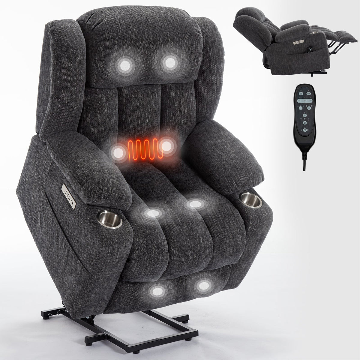 Chenille Power Lift Recliner Chair with Massage & Heating - Soft Chenille