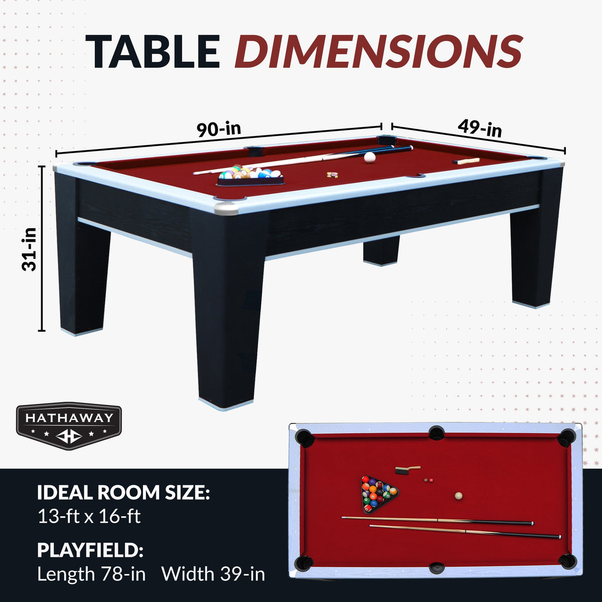 Hathaway Mirage 90-in Pool Table - Black and Silver with Dark Red Felt