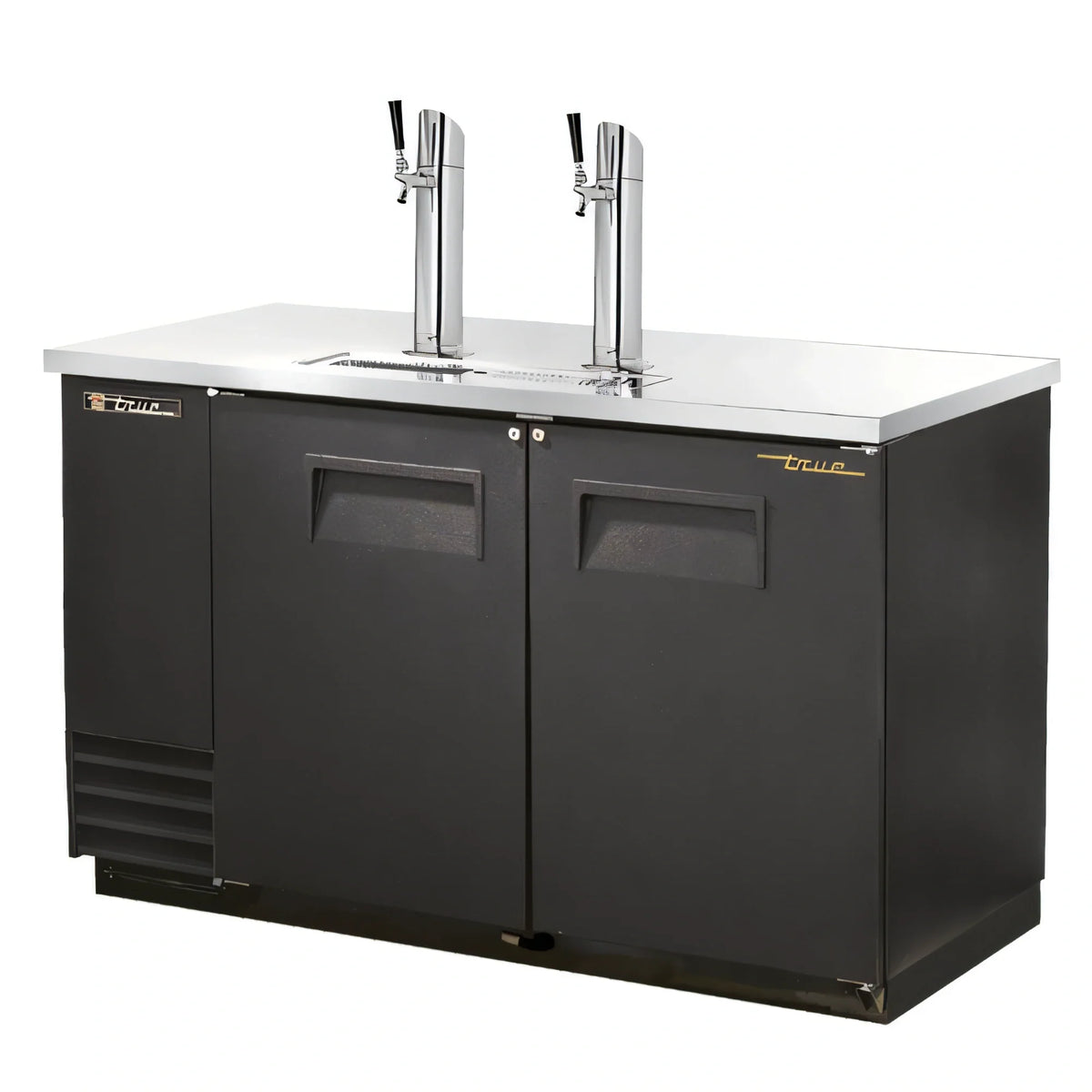 True General Foodservice TDD-2-HC Direct Draw Beer Dispenser, 2 Half-Barrel Kegs, Flat Top, 2 Columns, Black Exterior