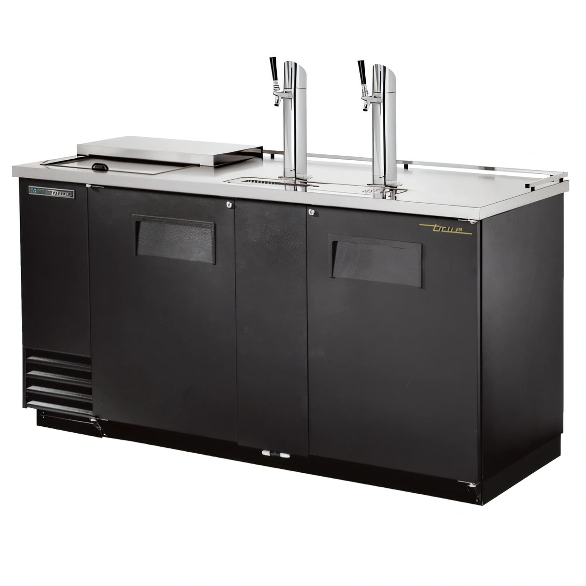 True General Foodservice TDD-3CT-HC Club Top Direct Draw Beer Dispenser, 3 Half-Barrel Capacity, 2 Columns, Black Exterior