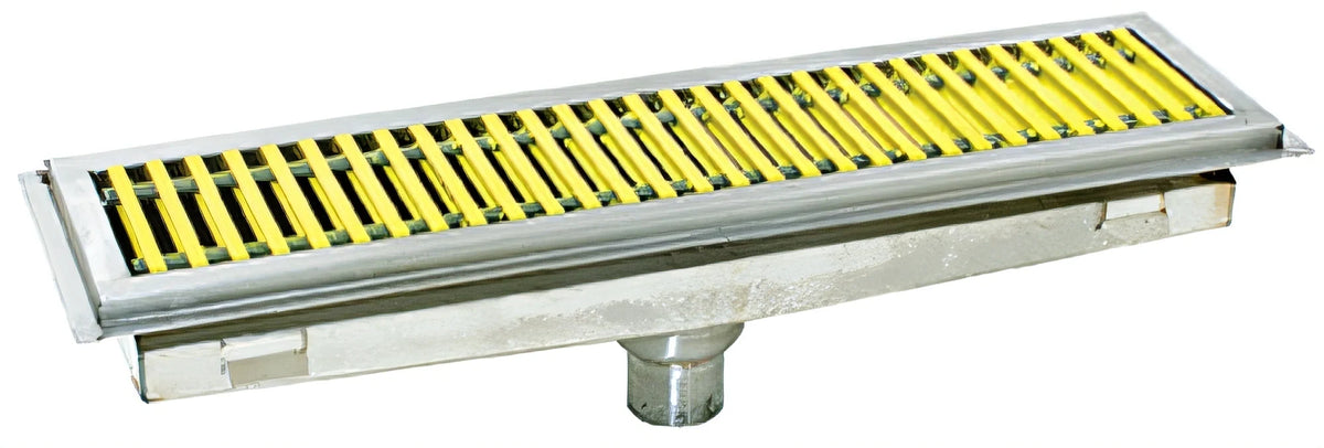 Eagle Group ASFT-1548-FG Anti-Splash Floor Trough Drain, 48 x 15 in, 6 in Deep, Yellow Fiberglass Subway-Style Grate