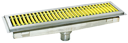 Eagle Group ASFT-1548-FG Anti-Splash Floor Trough Drain, 48 x 15 in, 6 in Deep, Yellow Fiberglass Subway-Style Grate