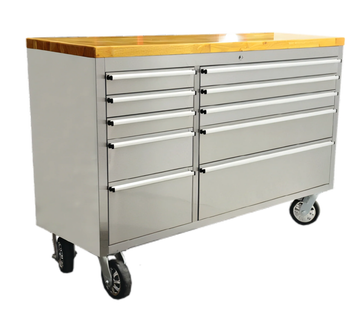 Omcan USA 40463 Mobile Stainless Steel Work Bench with Rubberized Wood Top and 10 Locking Drawers, 55 x 18 x 37 Inches
