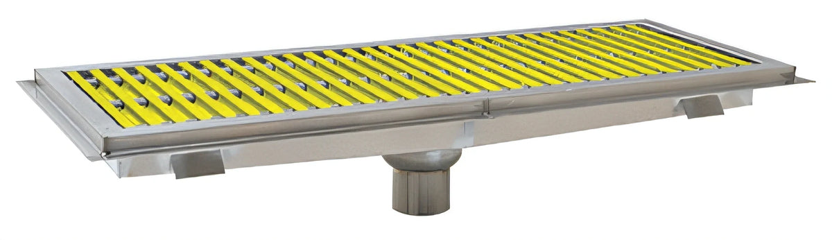 Eagle Group FT-1272-FG 72 x 12-Inch Stainless Steel Floor Trough Drain with 4-Inch Deep Yellow Non-Slip Fiberglass Subway-Style Grating