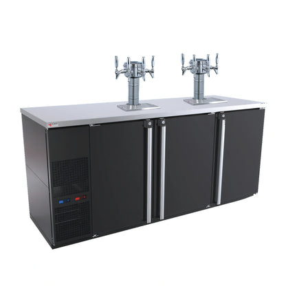 Micro Matic Pro-Line MBB78BC-E-B 80-Inch Dual-Temperature Three-Section Beverage Station Beer Dispenser, 12-Keg, 8-Faucet, Black Exterior