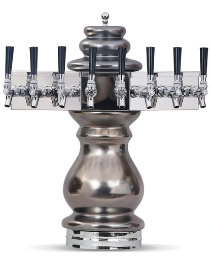 Glastender BM-4-PB 4-Faucet Countertop Draft Beer Dispensing Tower, Polished Brass Ceramic Column, Air-Cooled with Drain Pan