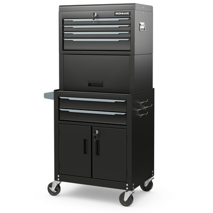 3-in-1 6-Drawer Rolling Tool Chest Storage Cabinet with Universal Wheels and Hooks