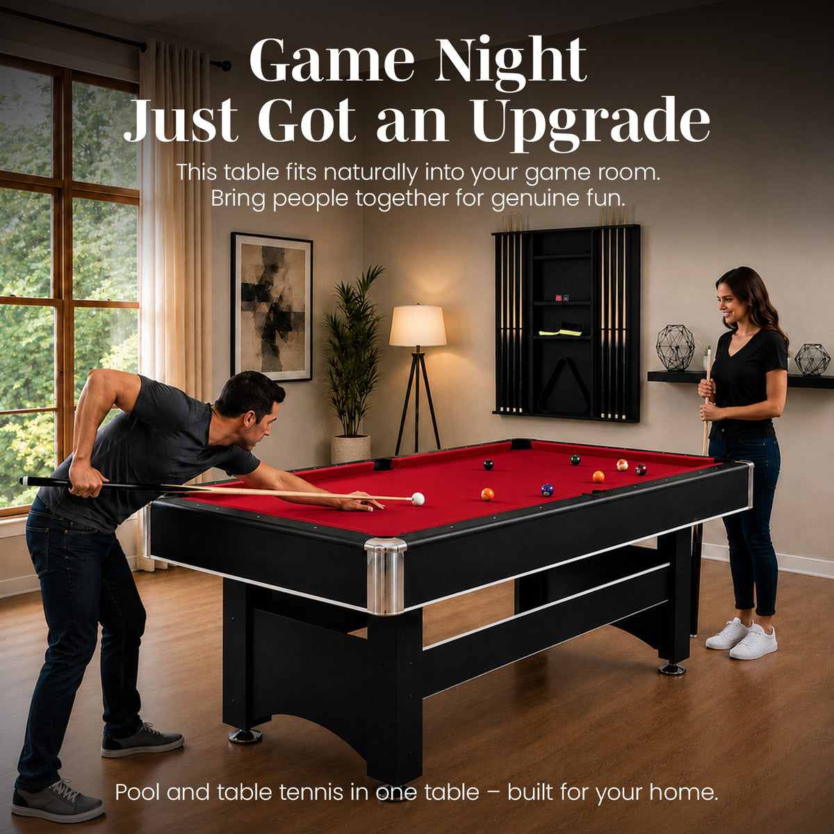 Hathaway Spartan 6-ft Pool Table with Table Tennis Top - Black with Red Felt